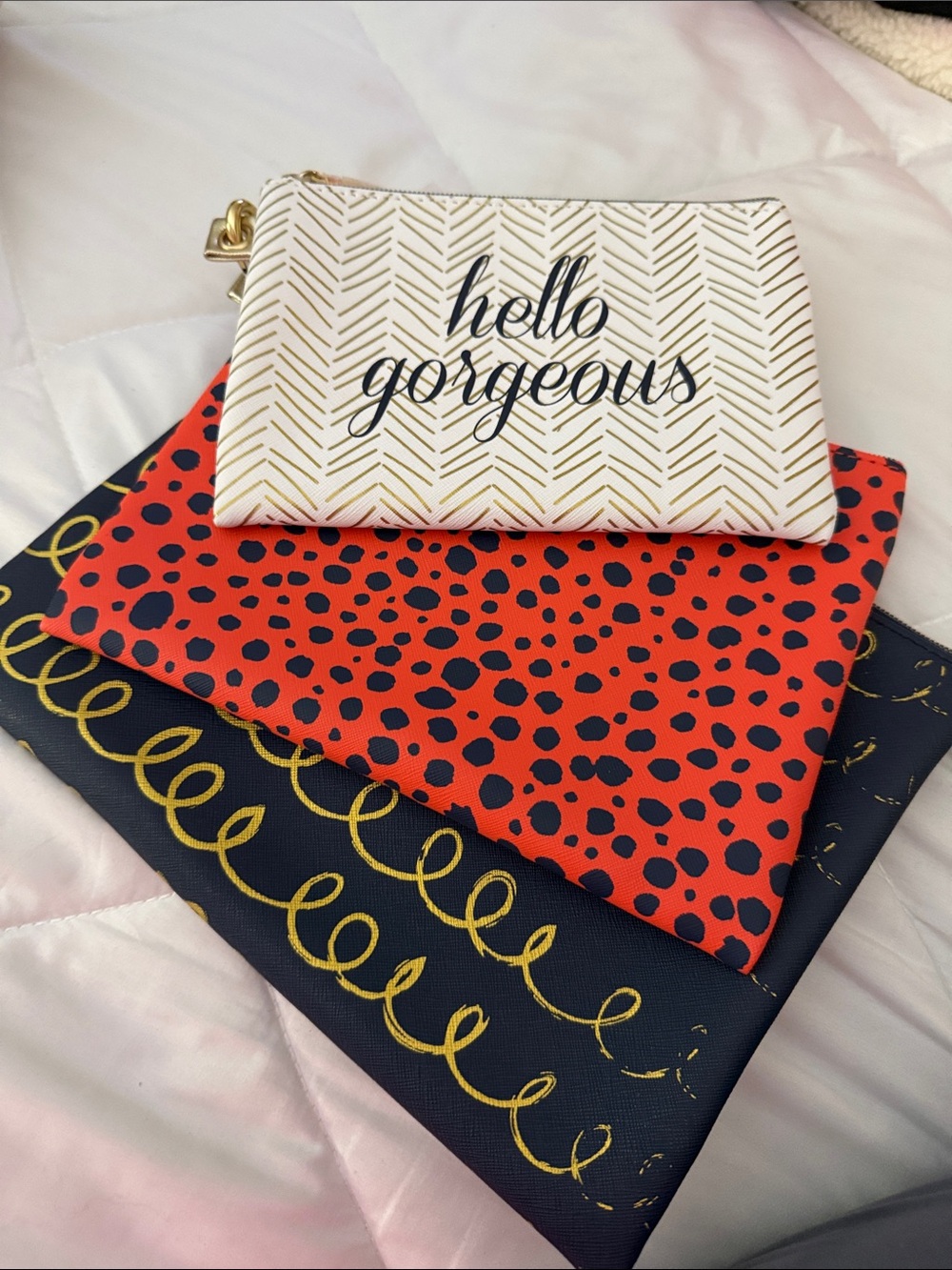 Hello Gorgeous White Zip Pouch - Women Bags